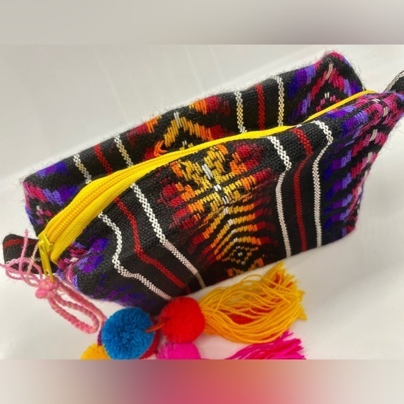 Mexican Cosmetic Bag Makeup Bag Pom Poms - Picture 2 of 8